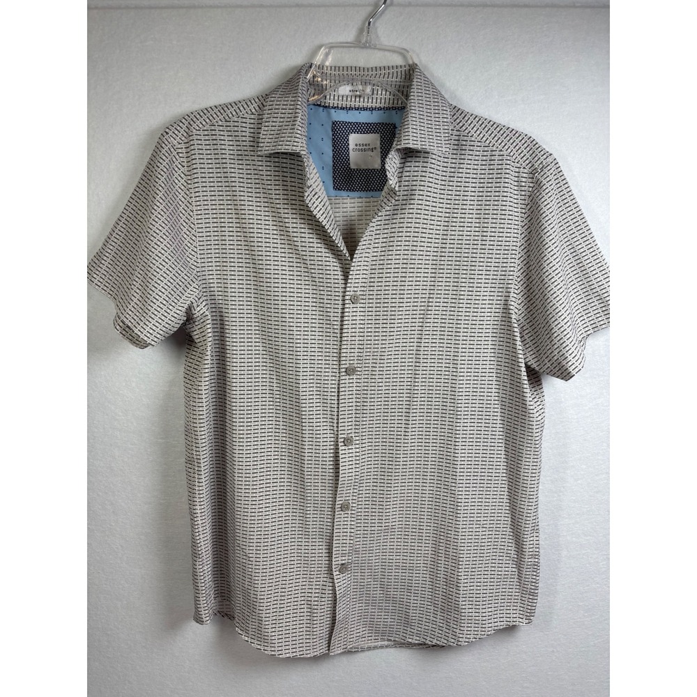 Essex Crossing Mens Short Sleeve Button Down Shirt Grey White Geometric Medium